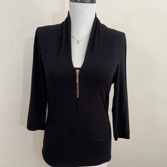 Grace Elements sz sm knit top zipper accent black - Picture 7 of 9